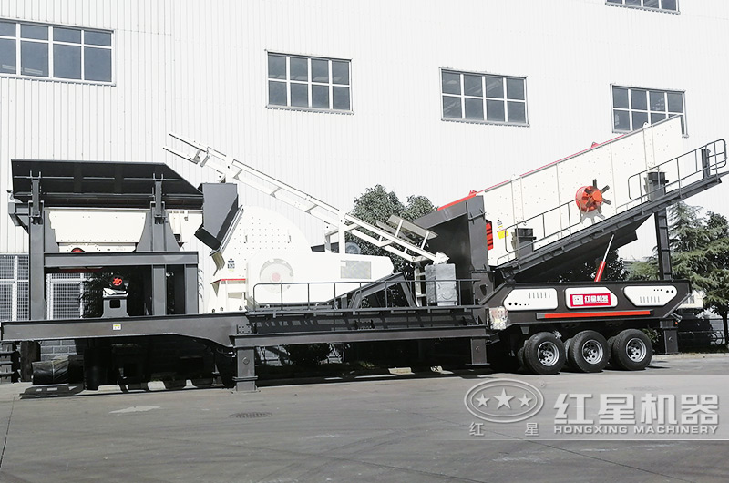 安山巖輪胎式移動破碎站，給料+破碎+篩分