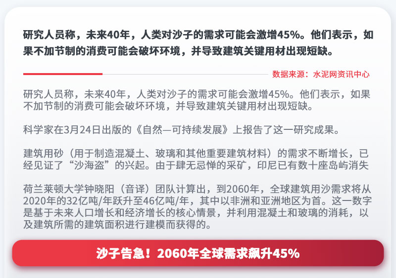 沙子告急！2060年全球需求飆升45%